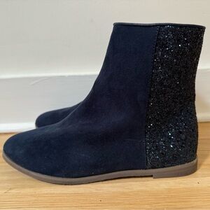 J. Crew navy glitter booties